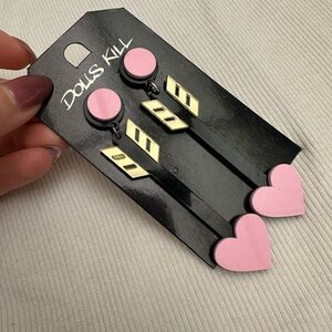 Dolls Kill Pink Heart Earrings